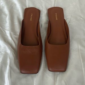 FRAME Tobacco Leather LeTown Square Toe Flats Euro Size 38.5 (US 8)